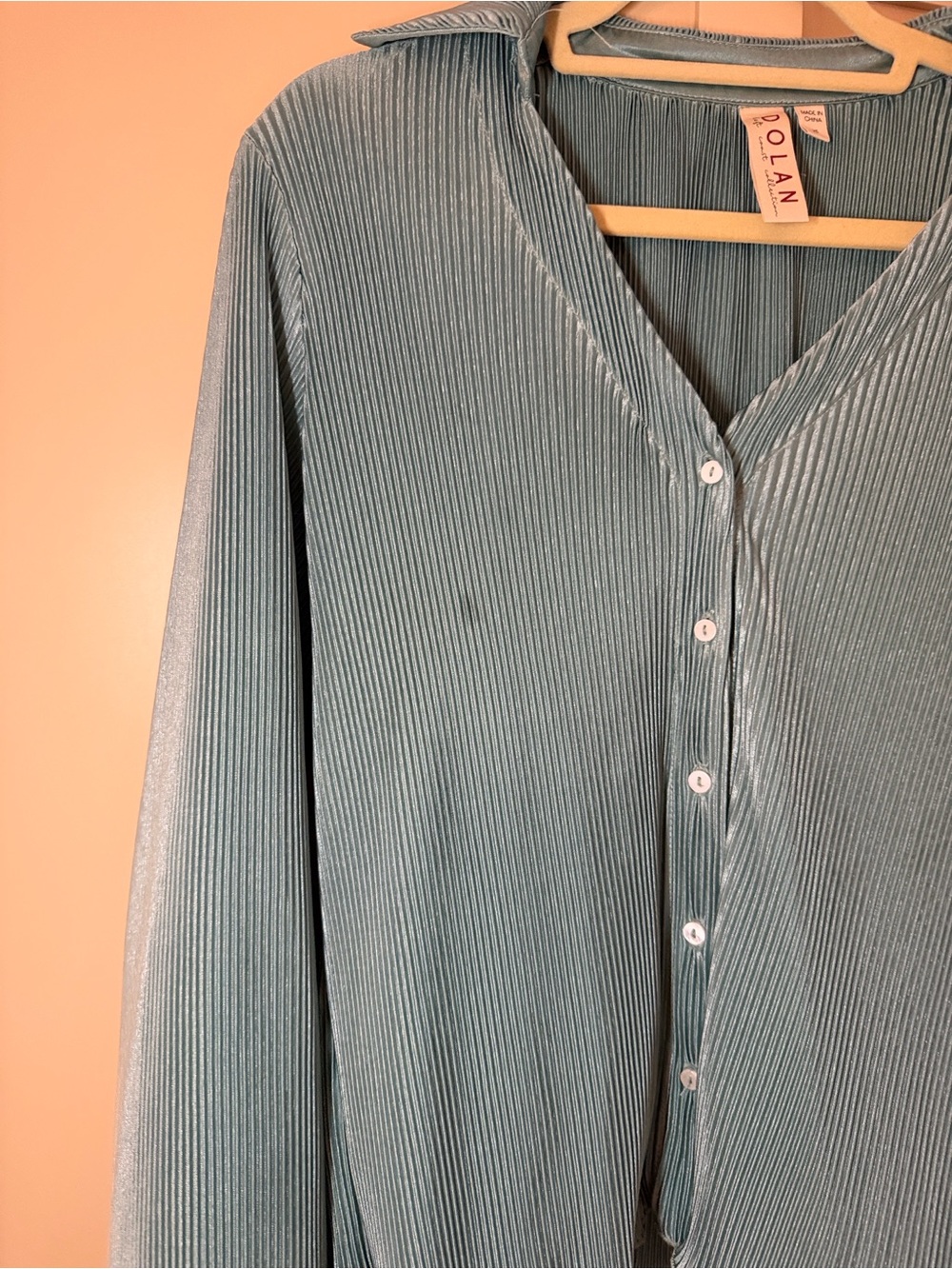 dolan Light Blue Ribbed Button-Down Shirt with Ruffle Trim - Picture 4 of 7